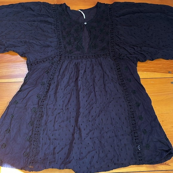 FREE PEOPLE XS Deep Plum Charlotte Tunic Modal Viscose Boho Mini Dress - Picture 6 of 11